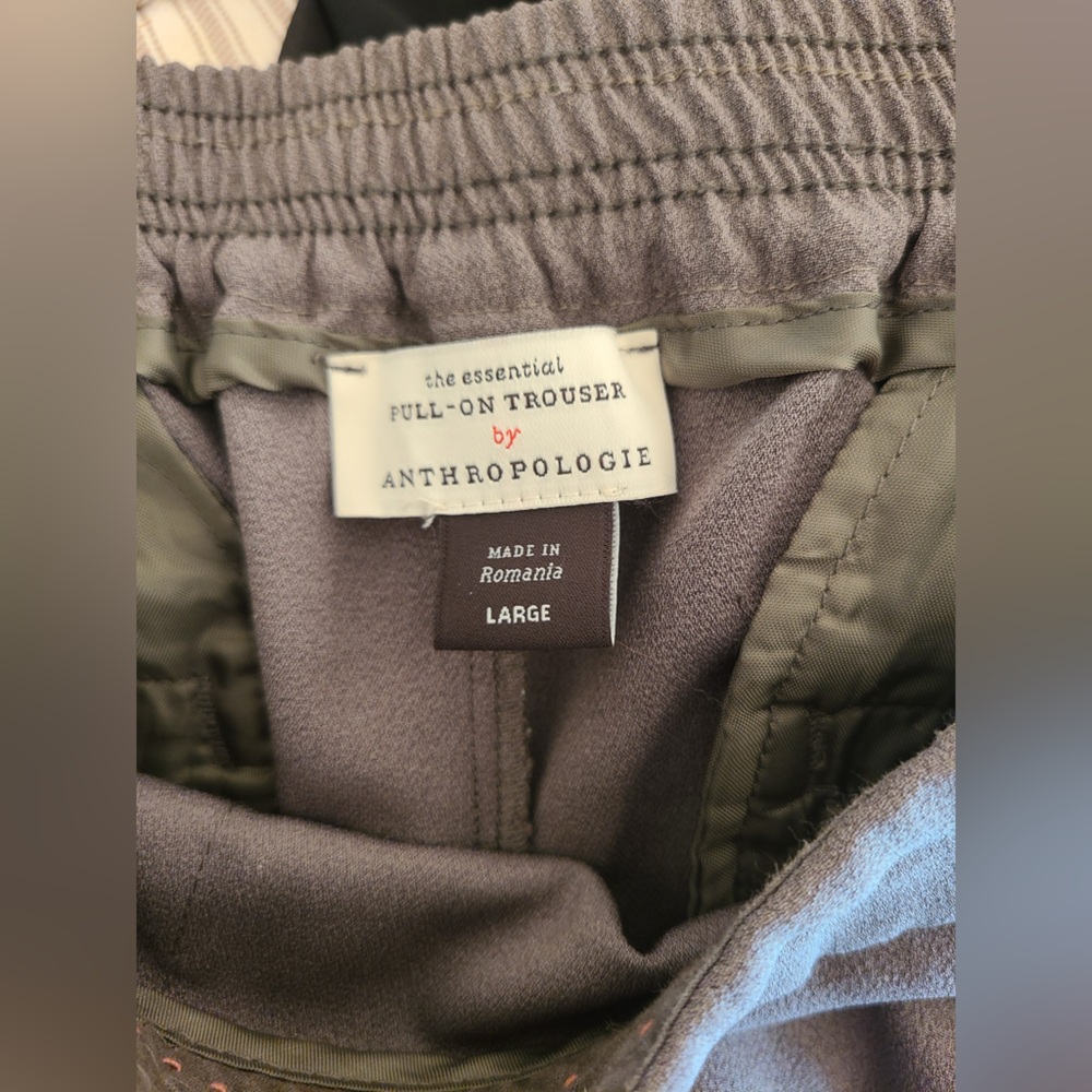 Anthropologie The Essential Pull-On Trouser Olive Green Slim Fit Elastic Waist L - Picture 9 of 10
